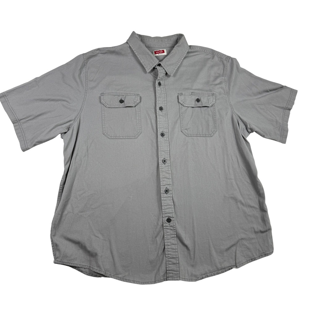 Wrangler Mens 2XL Gray Short Sleeve Button Down Shirt Stretch Twill Workwear